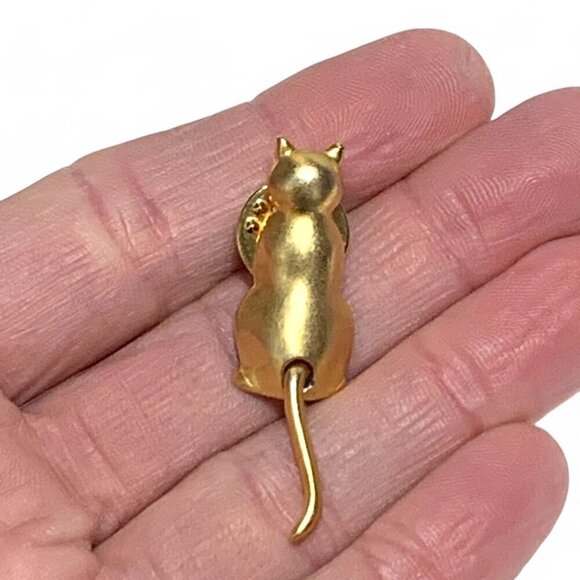 Vintage JJ Gold Cat Pin With Articulated Tail 2" - Picture 5 of 5